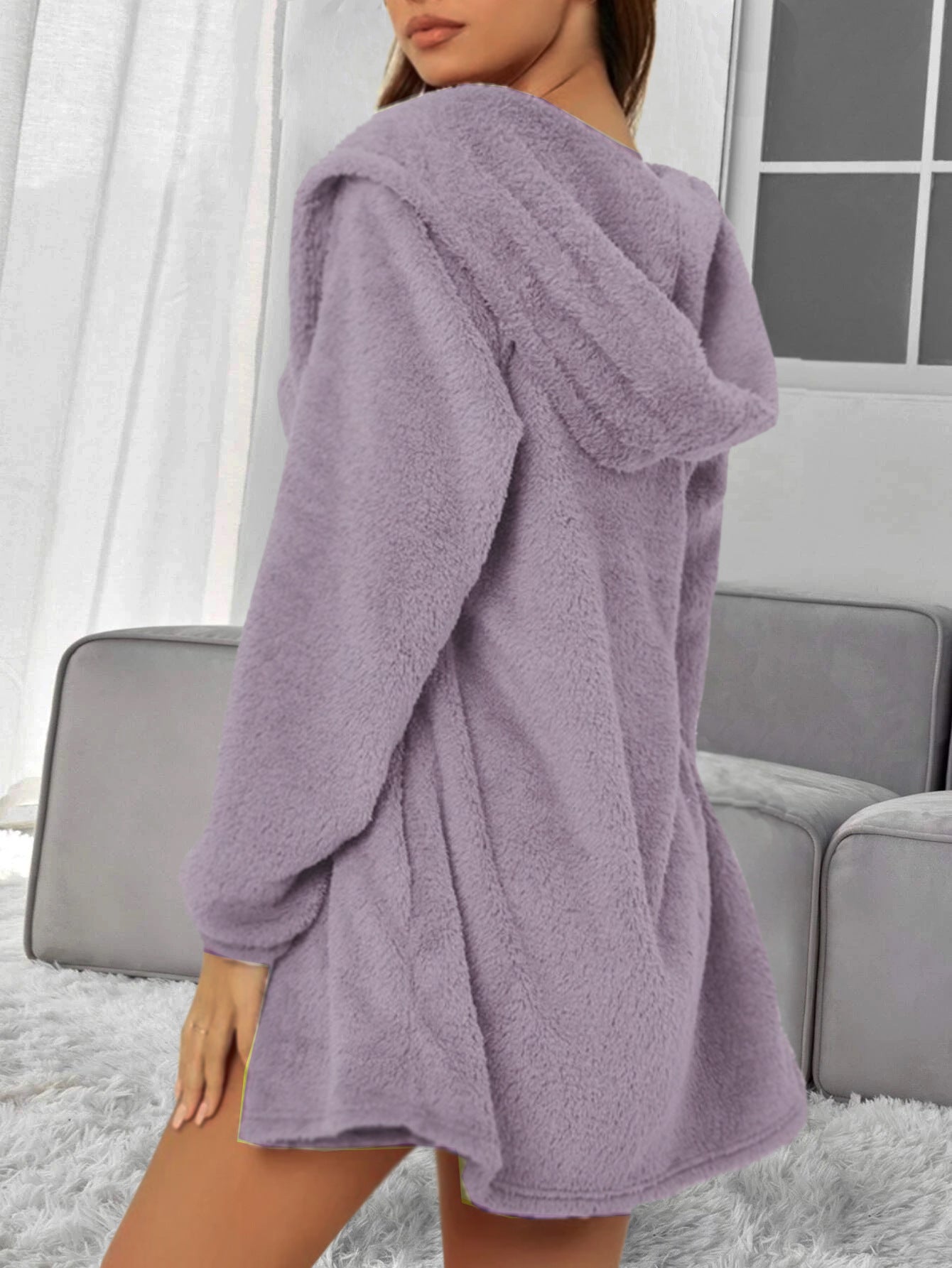 3pcs Suits Winter Solid Color Double-sided Plush Warm Thickened Hooded Set